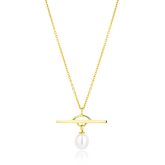 Gold plated sterling silver necklace with a pearl drop