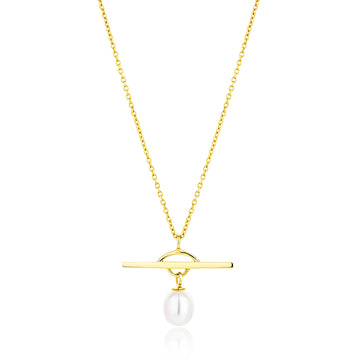 Gold plated sterling silver necklace with a pearl drop