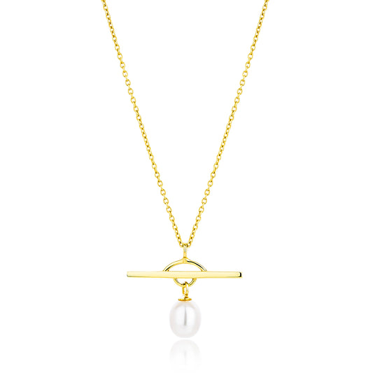 Gold plated sterling silver necklace with a pearl drop