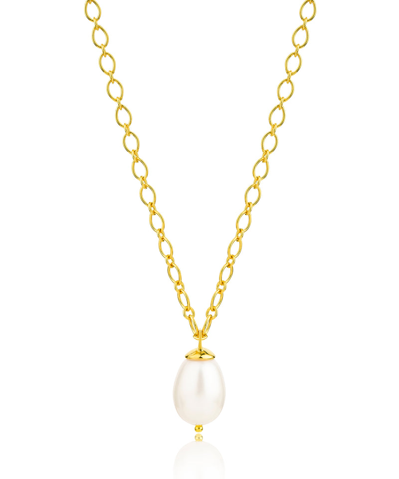 Gold plated sterling silver necklace with pearl drop