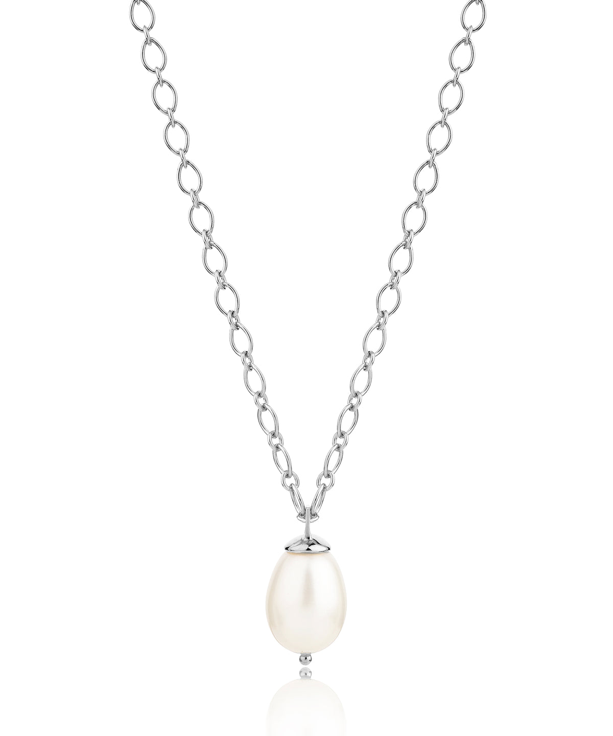 Sterling silver pearl necklace on a chunky chain