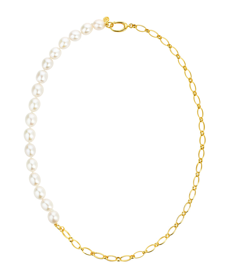 Freshwater pearl necklace with gold chunky chain and oval lever statement catch