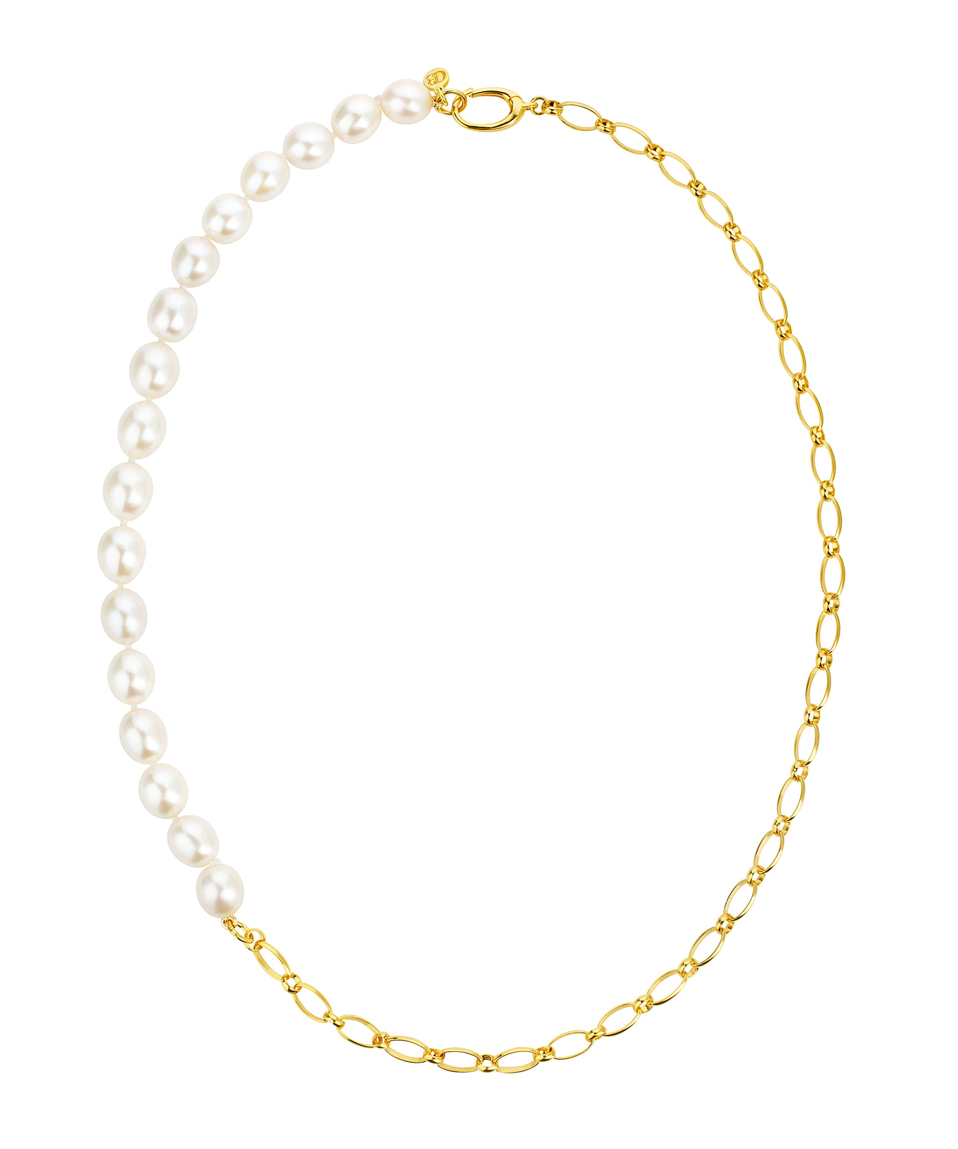 Freshwater pearl necklace with gold chunky chain and oval lever statement catch