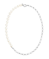 Freshwater pearl necklace with a belcher chain and oversize lobster clasp
