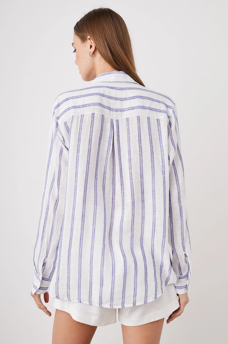 White and blue striped long sleeved shirt with classic collar
