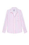 White linen shirt with fine pink stripe and pineapple print