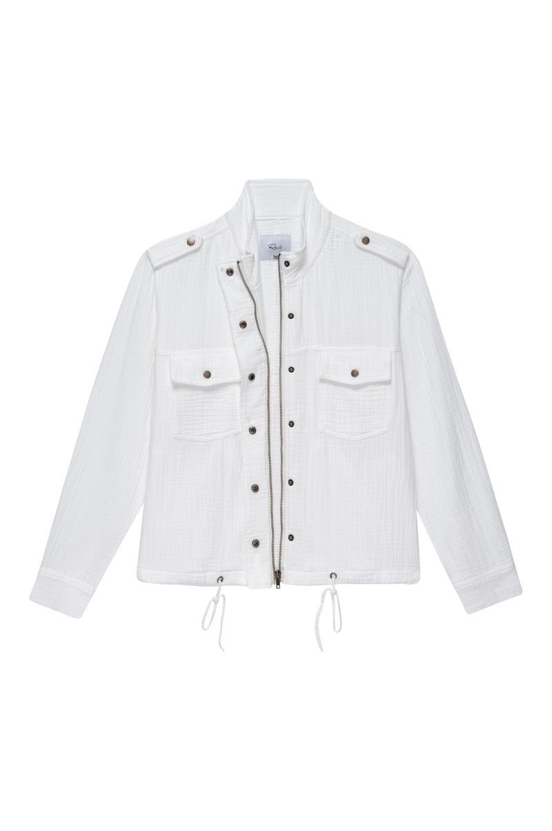 Lightweight white zip through jacket with drawstring waiste