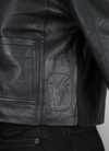 Cropped leather jacket with collar and buttons