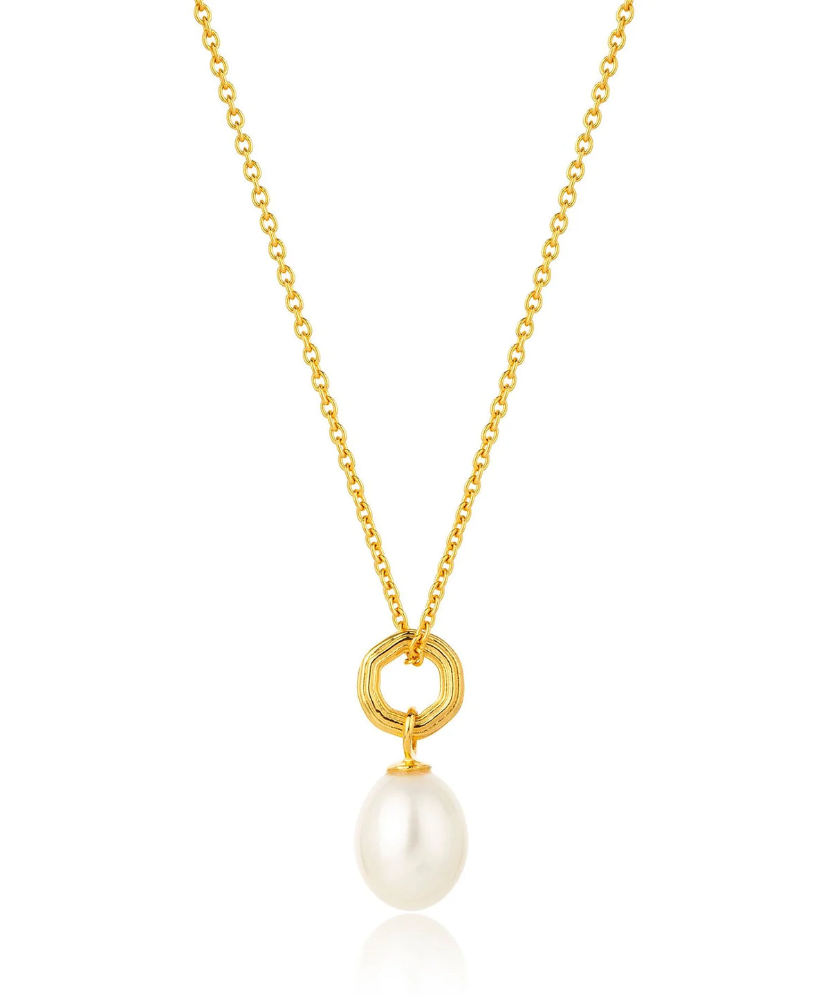 Gold plated chain with single pearl drop pendant
