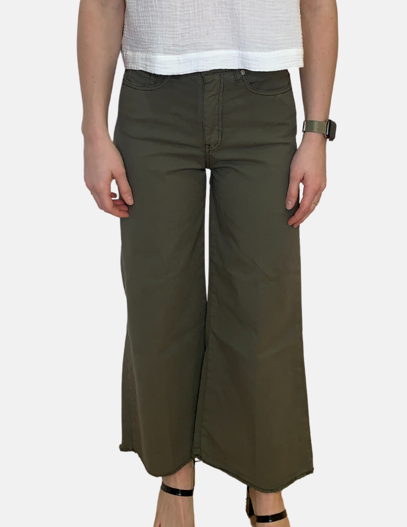 Dark green cotton wide leg trousers