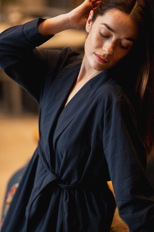 Organic Cotton Robe Navy