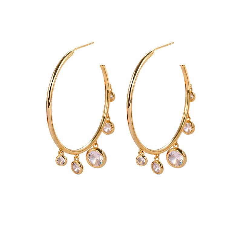 Gold plated sterling silver hoops with stone charms