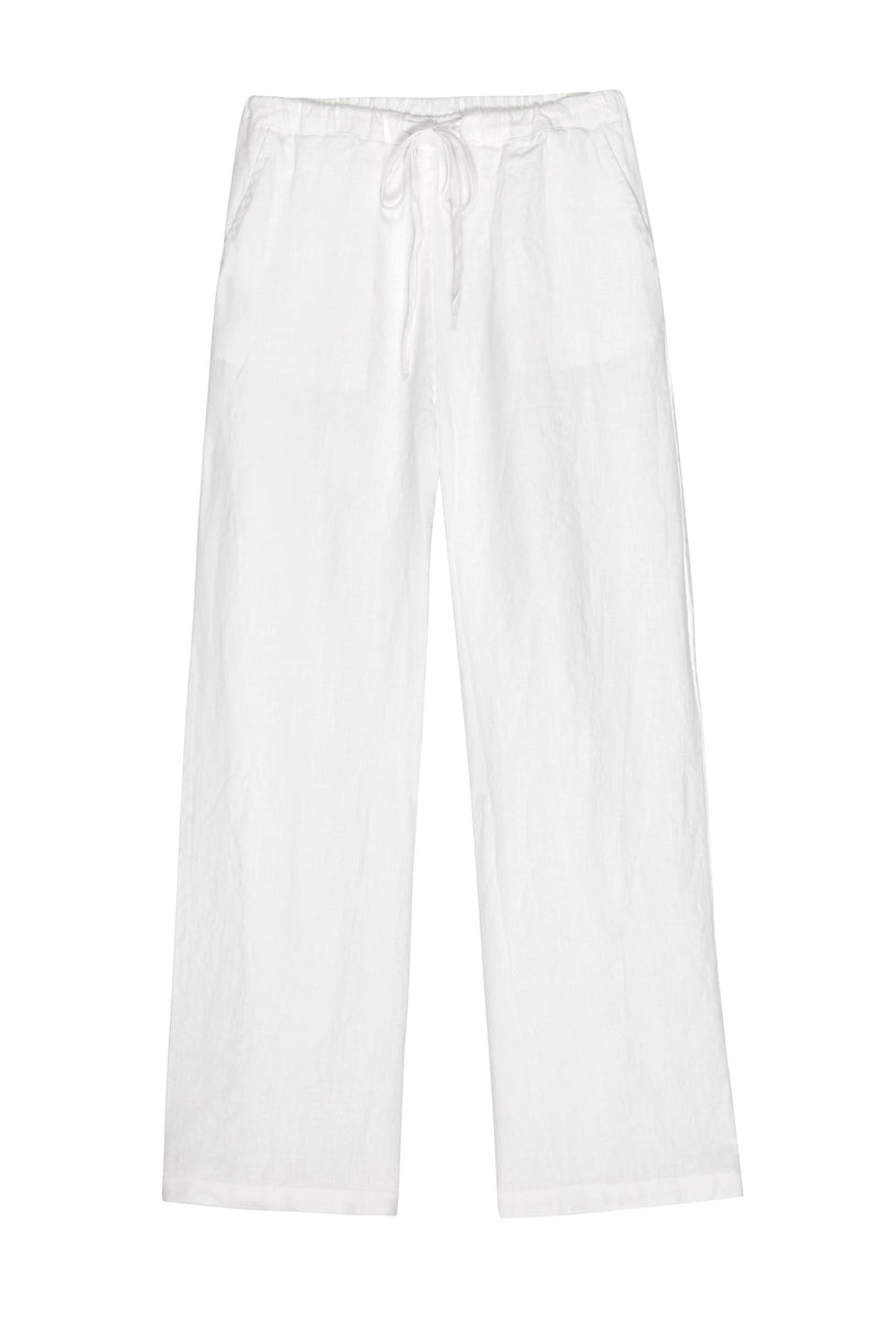 White wide leg linen trousers