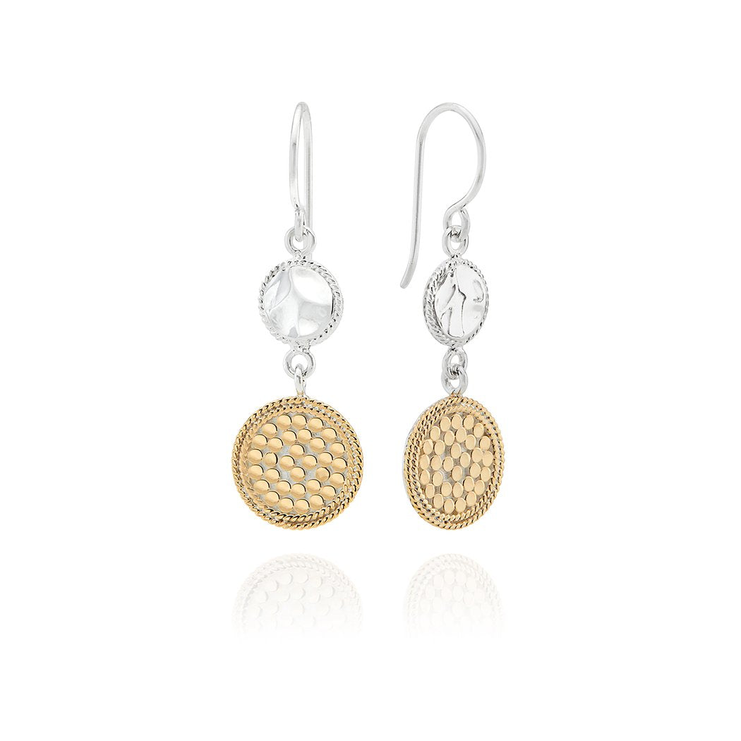 Signature Hammered and Dotted Double Drop Earrings Gold and Silver