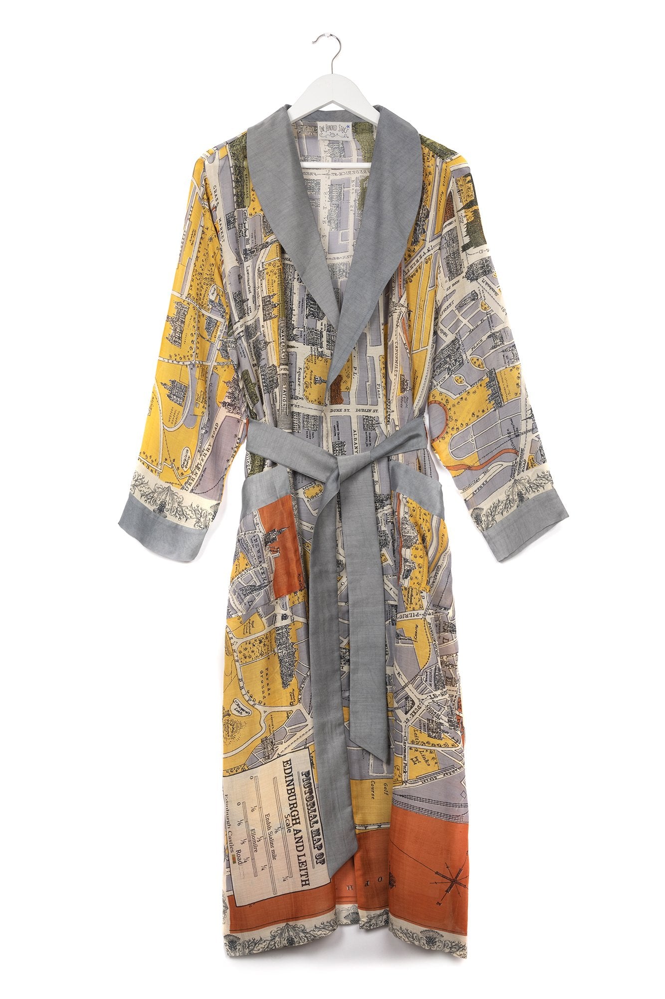 Fine dressing gown with map print of Edinburgh.