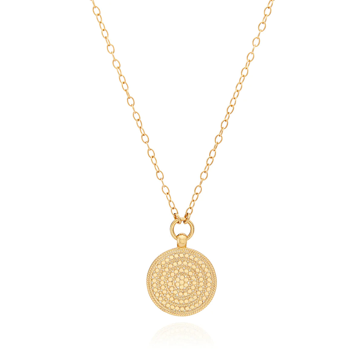 Anna Back Engrave medallion necklace gold necklace with 21mm gold pendant