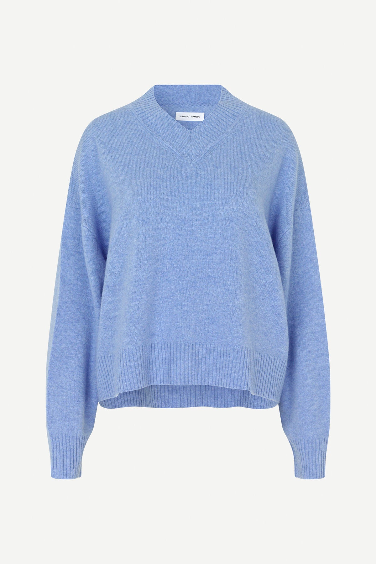 Pale blue V neck wool jumper