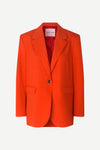 Orange single breasted blazer with single button fastening and long sleeves with two front flap pockets
