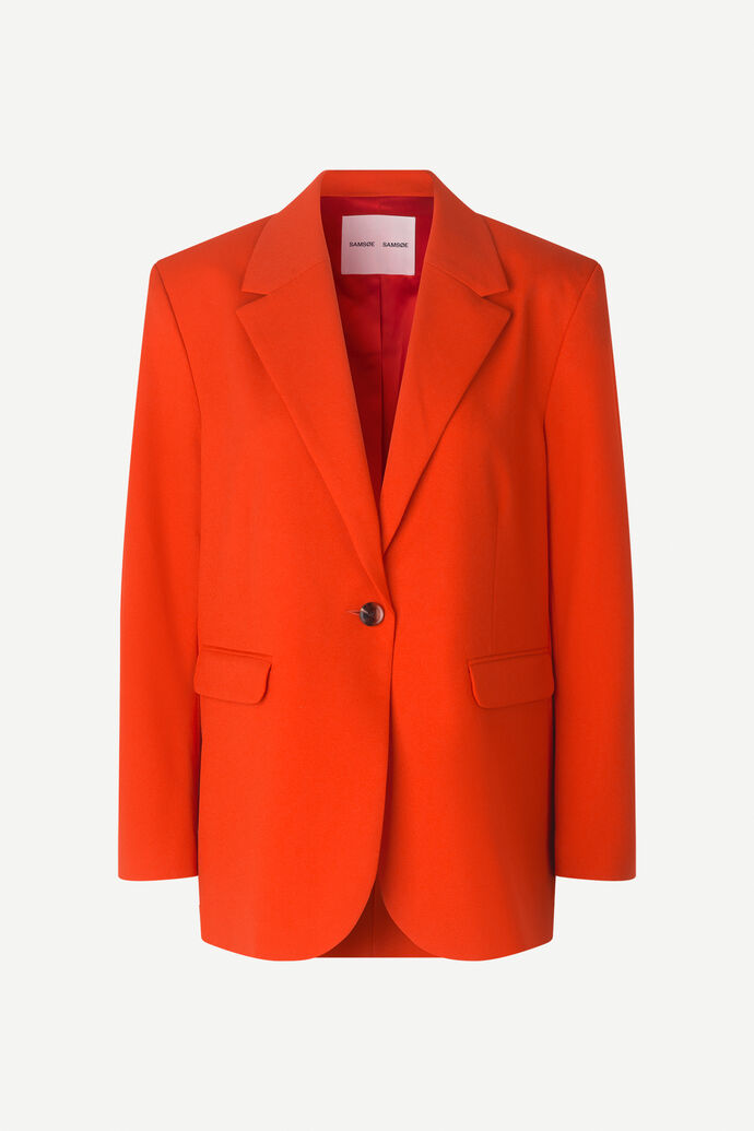 Orange single breasted blazer with single button fastening and long sleeves with two front flap pockets