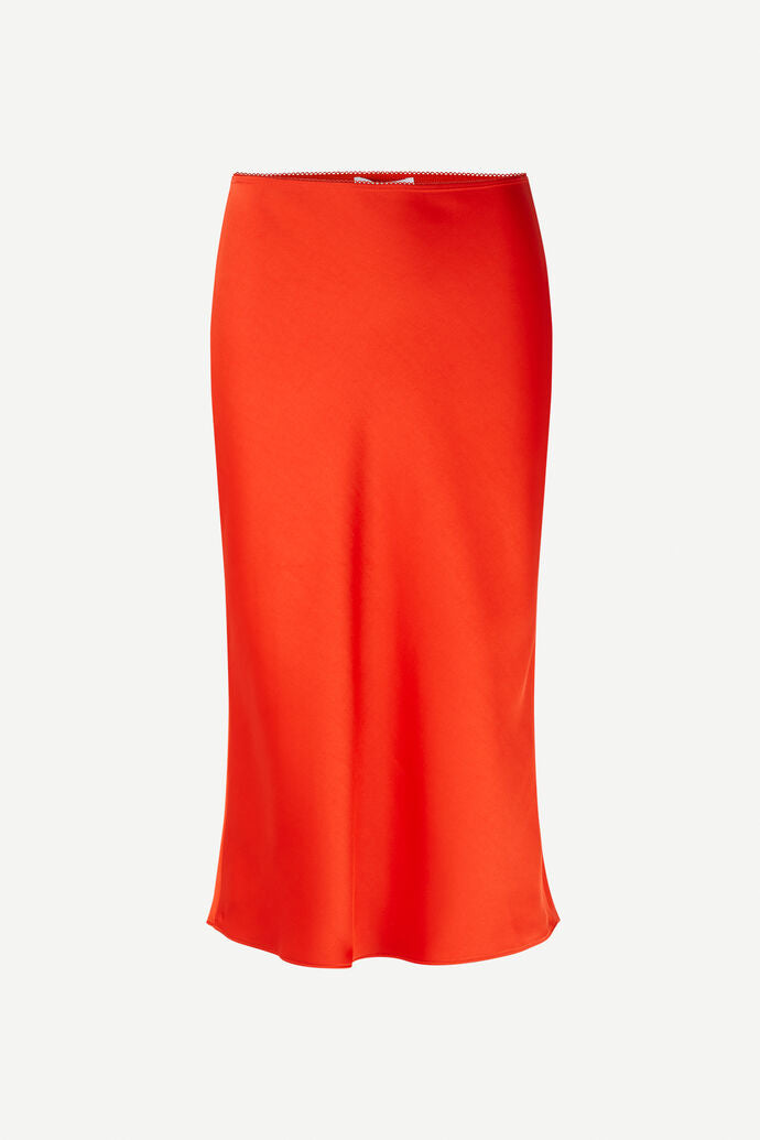 Bright orange sating midi skirt