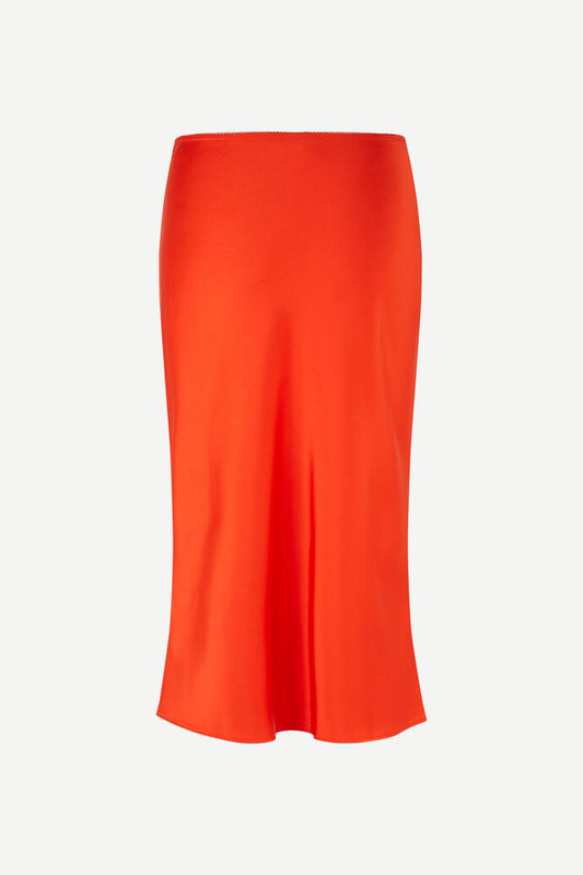 Bright orange sating midi skirt