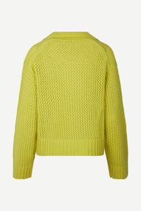 Acid green fisherman's knitted polo jumper with long sleeves and ribbed cuffs collars and hem