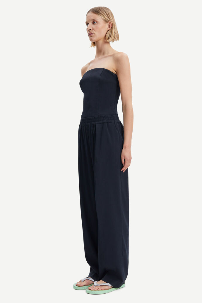 Black wide leg trousers with elasticated waist
