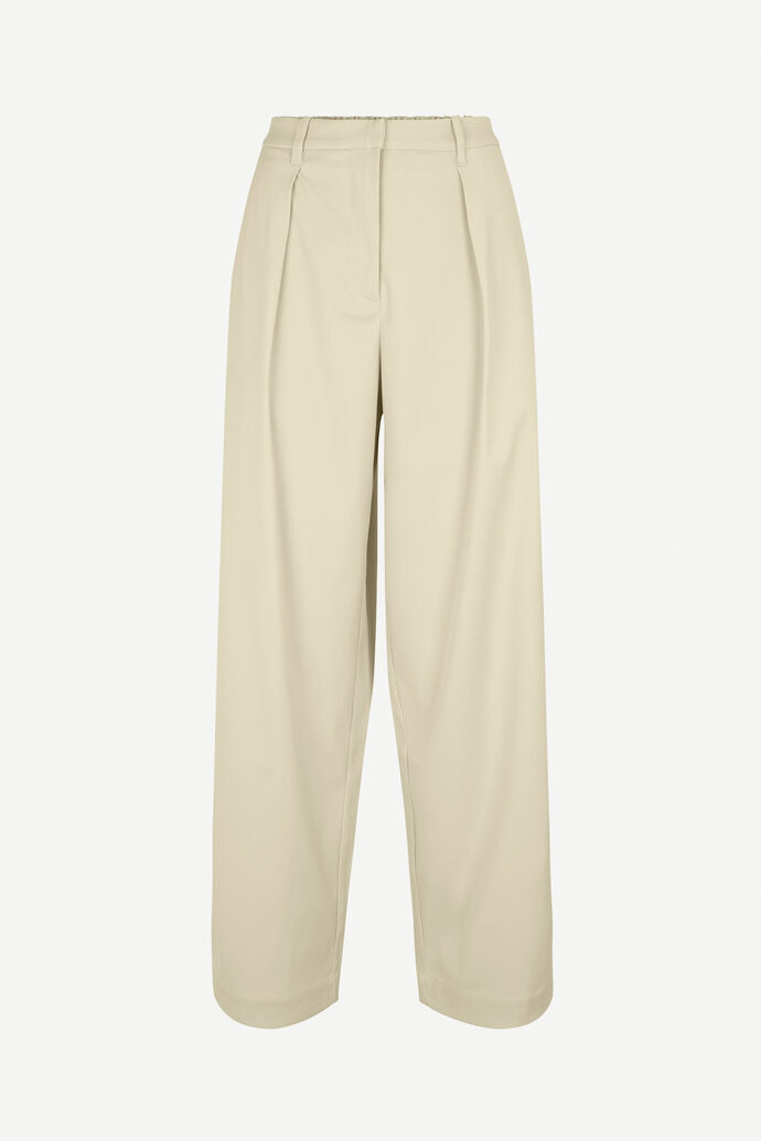 Ecru wide leg trousers with fixed waistband at the front and elasticated at the back