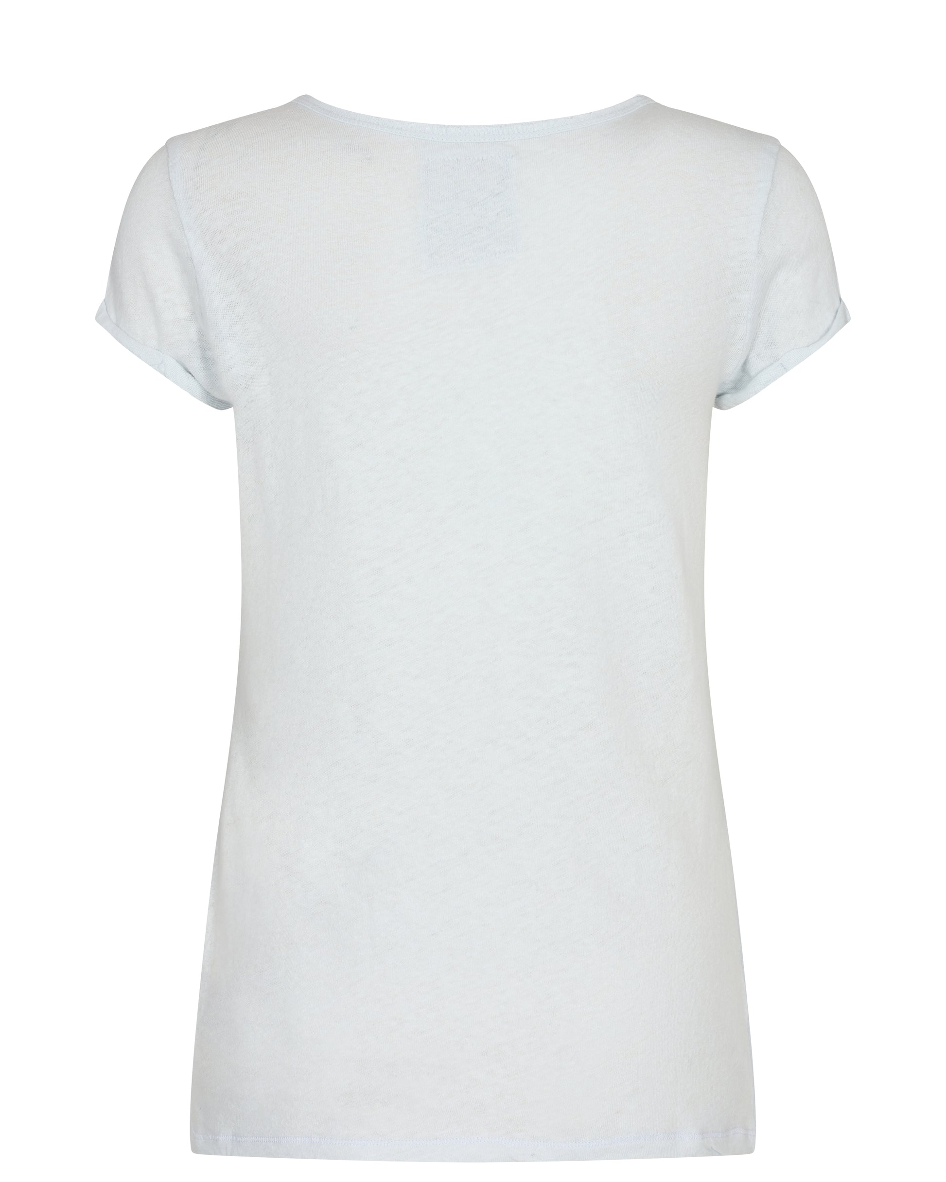 White short sleeve tee with v raw edge neck