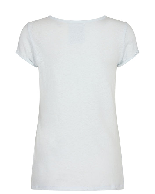 White short sleeve tee with v raw edge neck