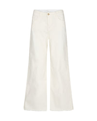 White wide leg five pocket jeans with raw hem