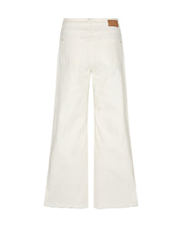 White wide leg five pocket jeans with raw hem