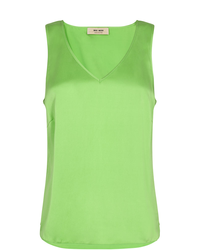 Bright lime green silk tank with V neckline 