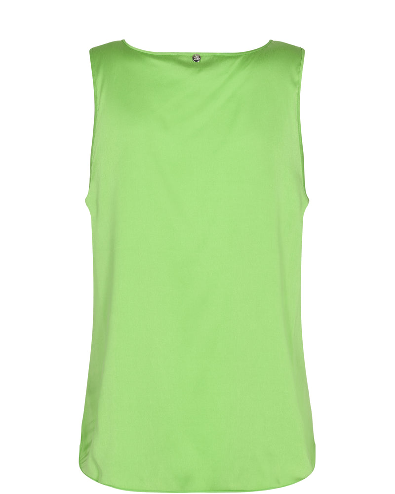 Bright lime green silk tank with V neckline
