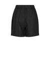Black linen shorts with elasticated waistband and side seam pockets