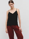 Silk black camisole with V neck and adjustable thin straps