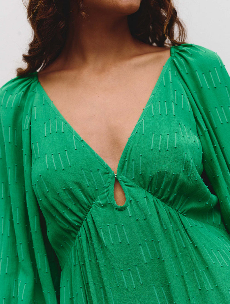 green v neck midi dress 