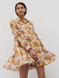 short patterned dress with button front 
