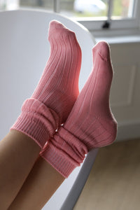 Pink rib wool blend socks