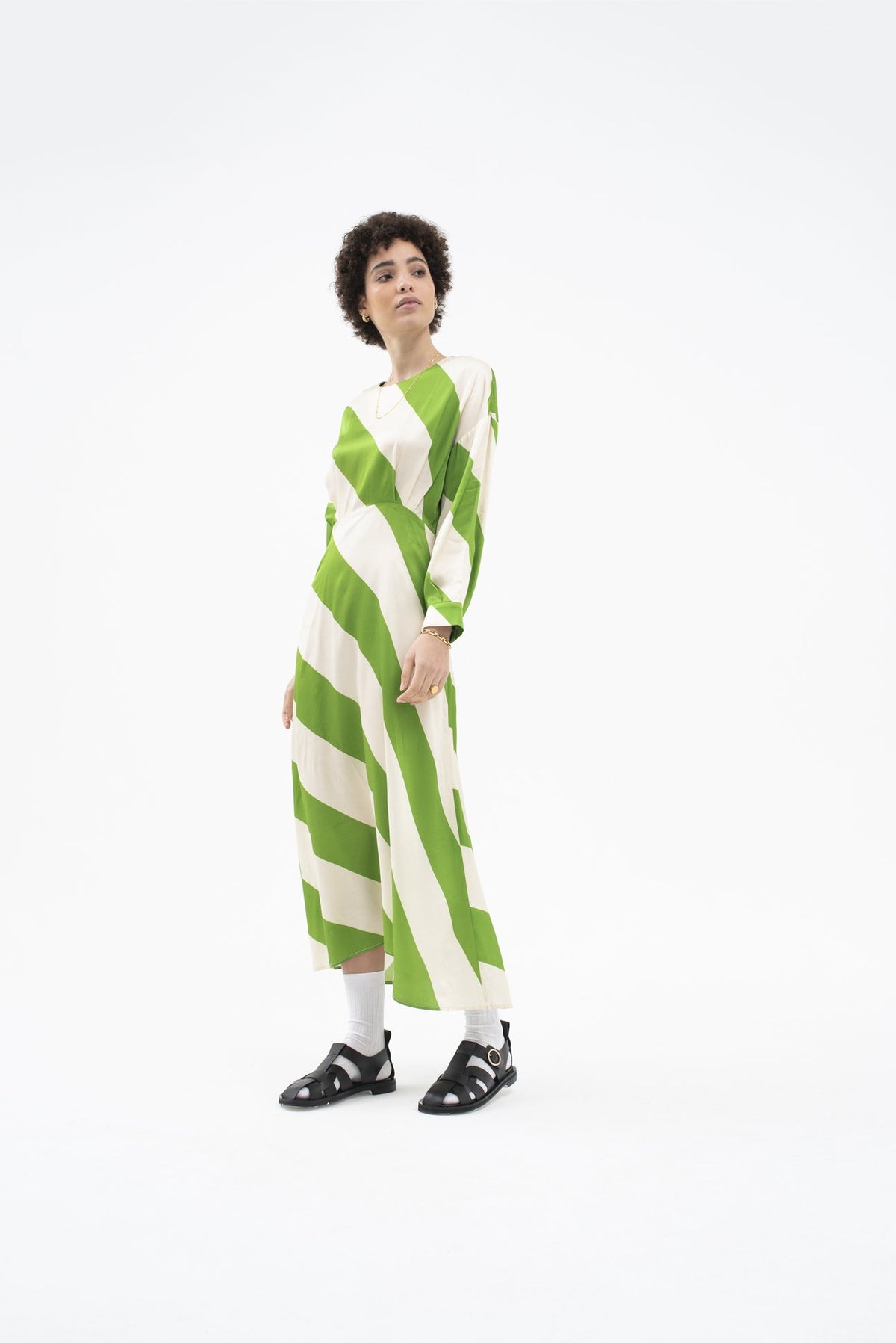 Mia Dress Green Stripe