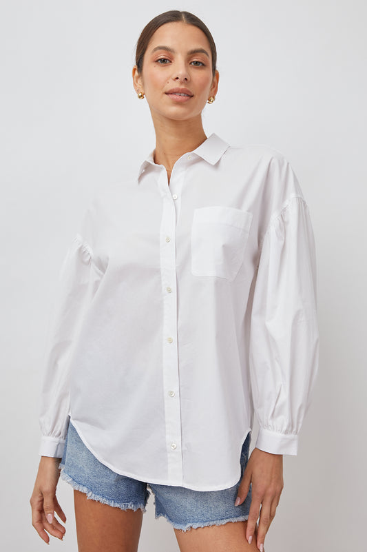 White collared shirt with balloon sleeve detail