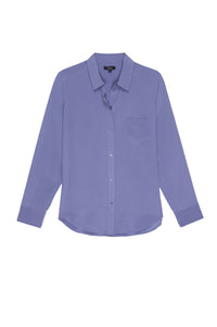 Lapis blue button through washed silk shirt