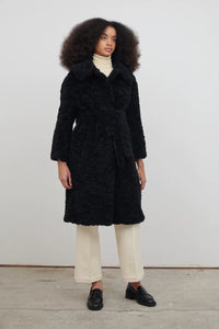 Long black faux fur coat