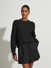 Mesh knit black sweater with long sleeves