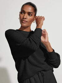 Mesh knit black sweater with long sleeves