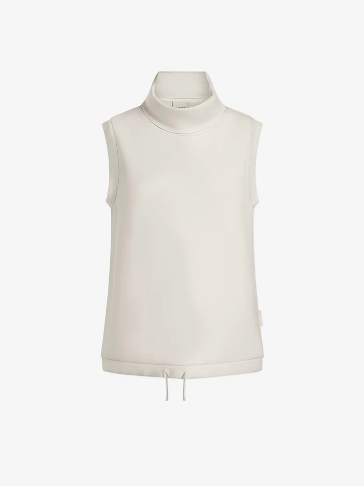 White coloured sleeveless tank over top with roll neck and drawstring waist tie