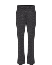 Dark grey stretch trousers with black and silver metallic zigzag pattern elasticated waistband
