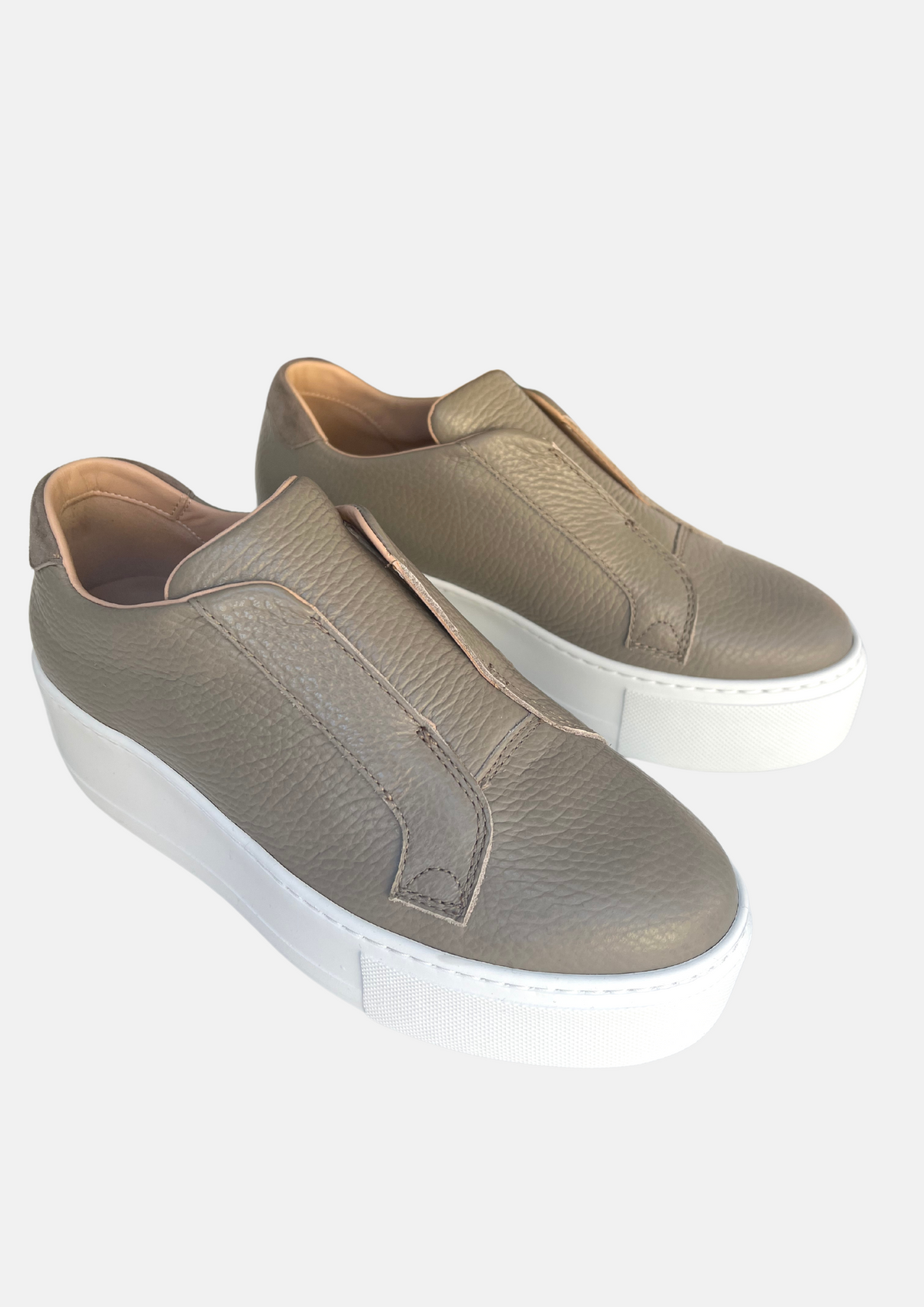 Pull on Italian leather platform trainers in  taupe