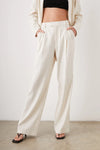 Wide leg ivory and navy pinstripe tailored wide leg trousers