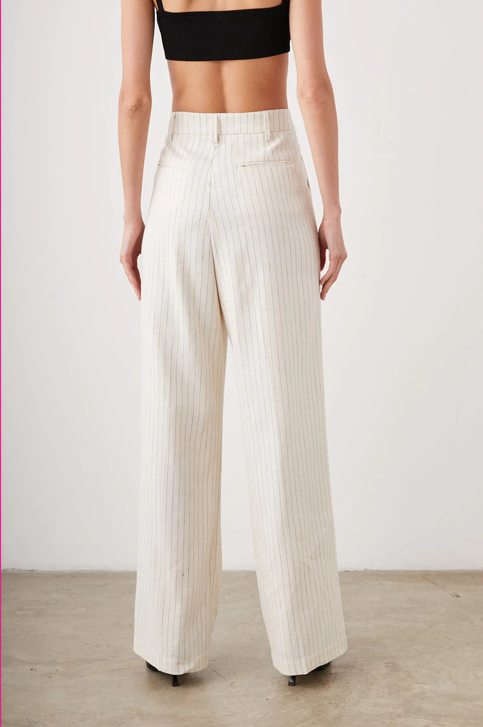 Wide leg ivory and navy pinstripe tailored wide leg trousers